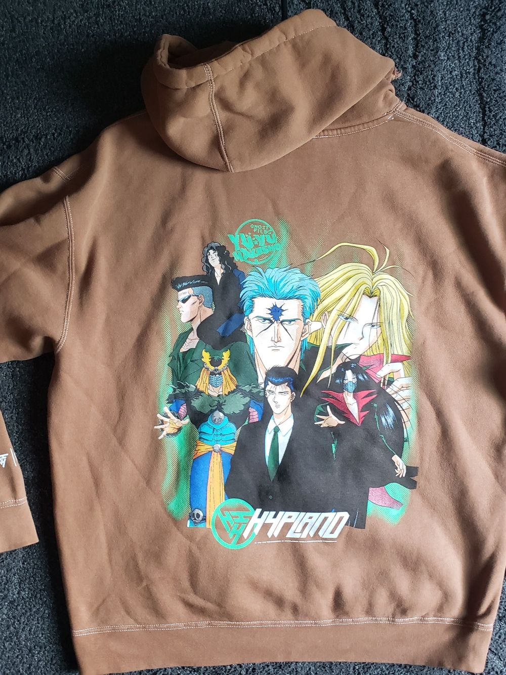 Hypland Hoodie Mens Large Brown Yu Yu Hakusho Anime Graphic Fleece Size L